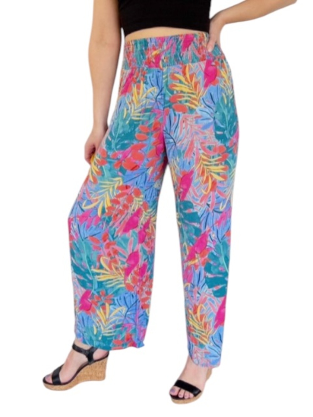 Kona Sol colorful tropical print high rise wide leg swim coverup pants small